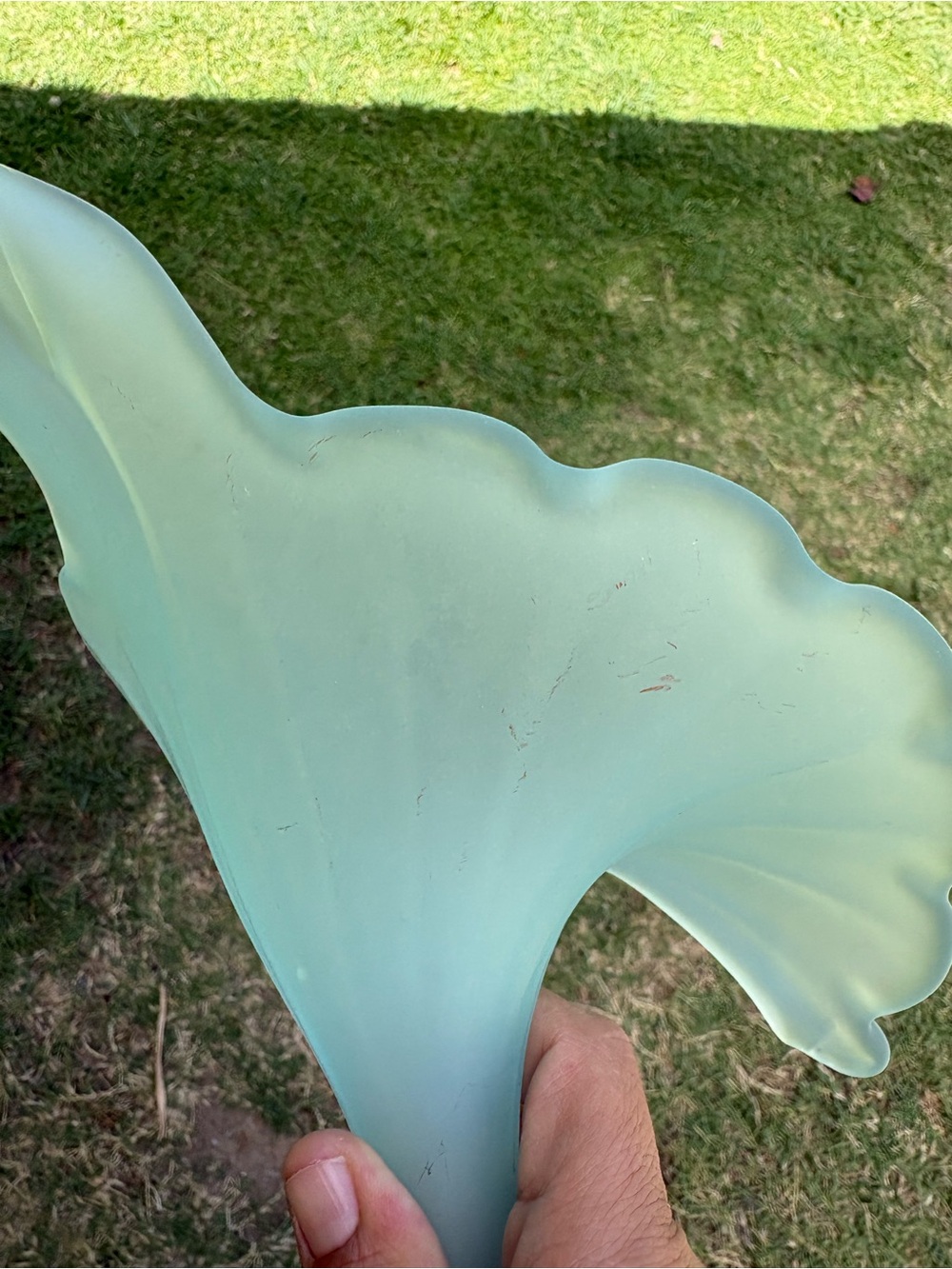 Vintage Blue Satin Art Glass Jack-in-the-Pulpit Vase Ruffle Trumpet Soft Frosted - Picture 3 of 11